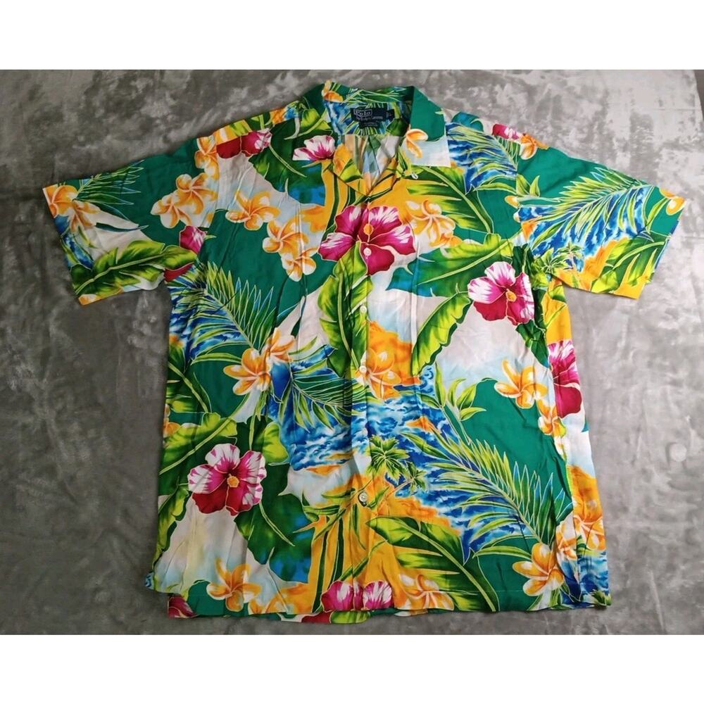 Polo Ralph Lauren Hawaiian Shirt Mens Large Tropical Floral Caldwell Camp